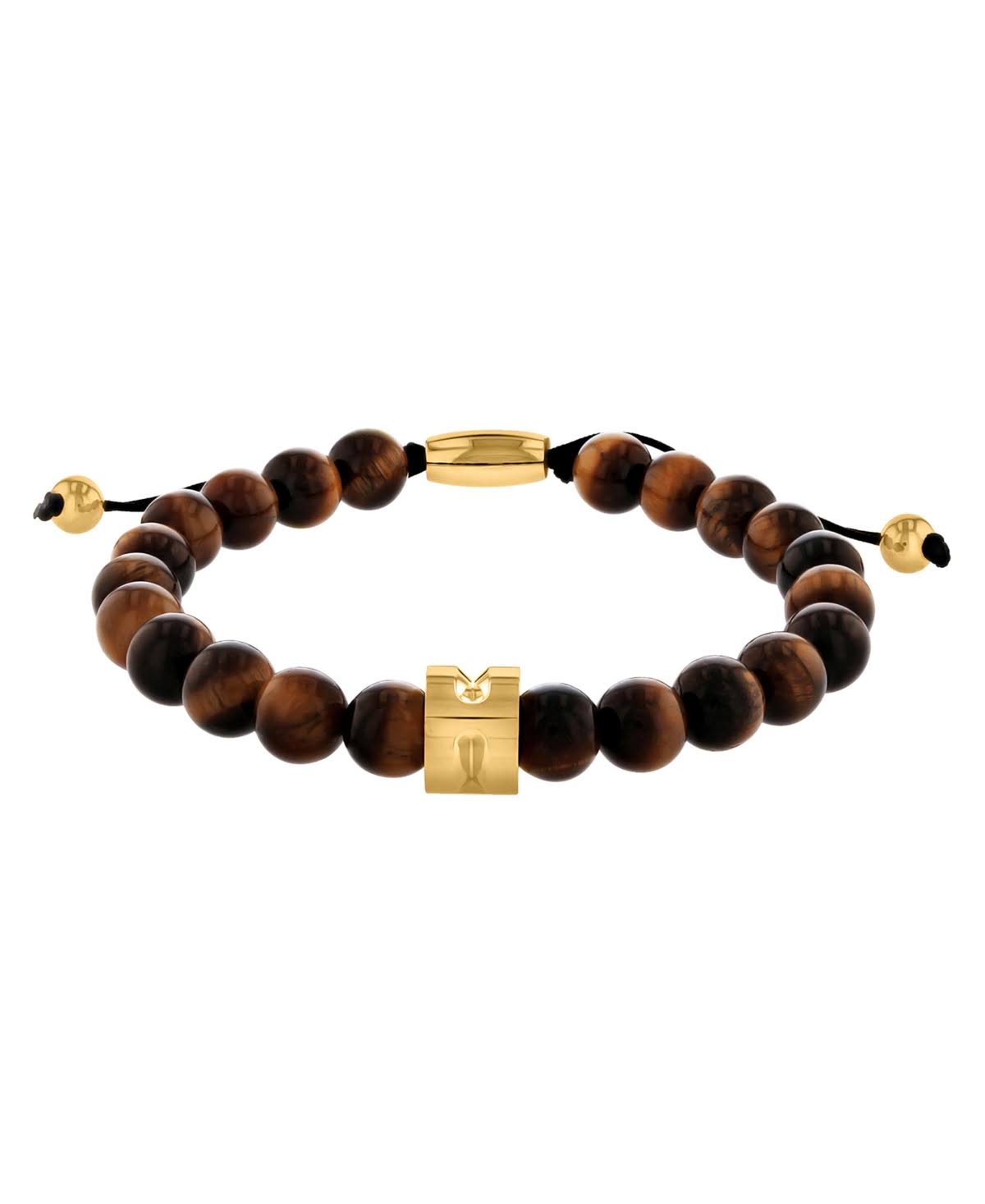 Men's Tiger's Eye Bead and Gold-Tone Stainless Steel Bolo Bracelet B190