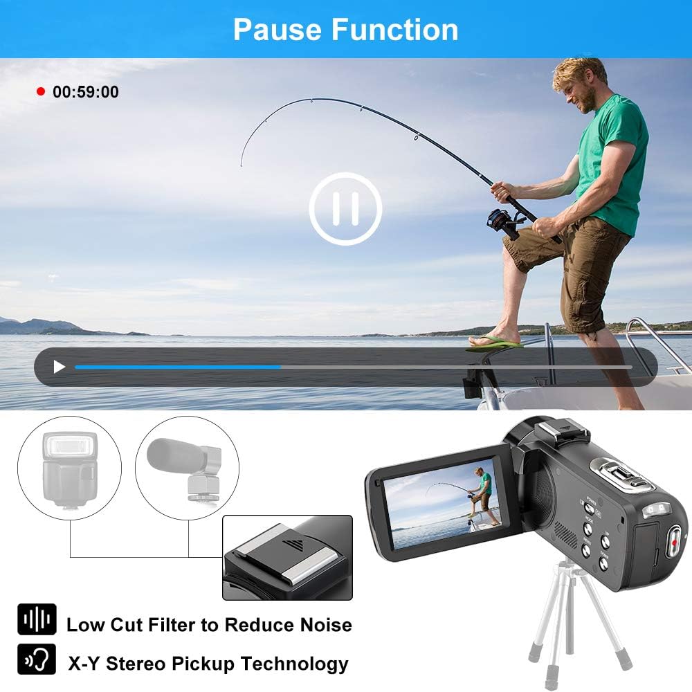 FHD 1080P 30FPS 36MP Camcorder with IR Night Vision and 2 Batteries P43786