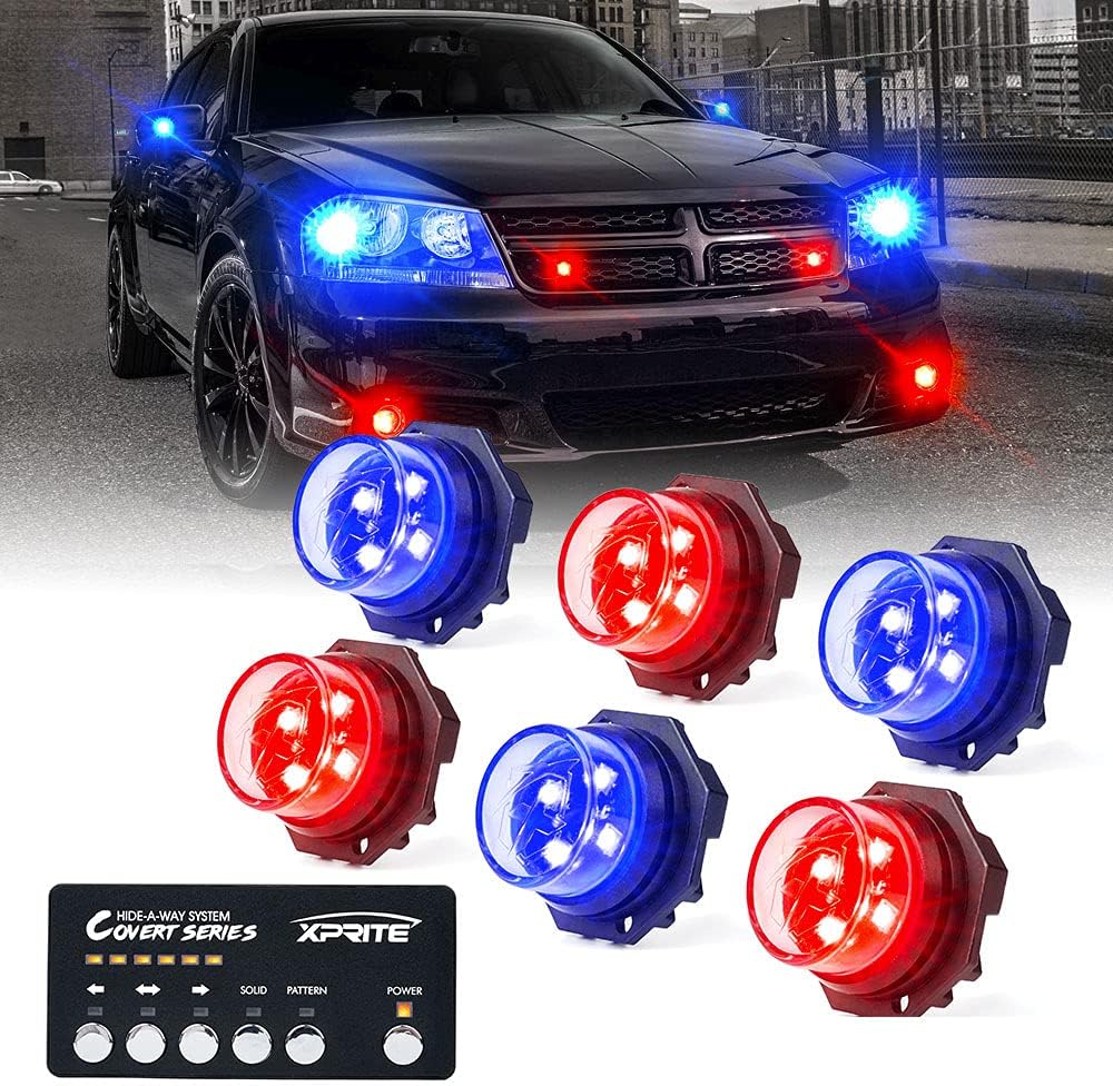 White Amber LED Strobe Lights Kit, Surface Mount Flashing Hazard Warning Light - 8 PCS I37319