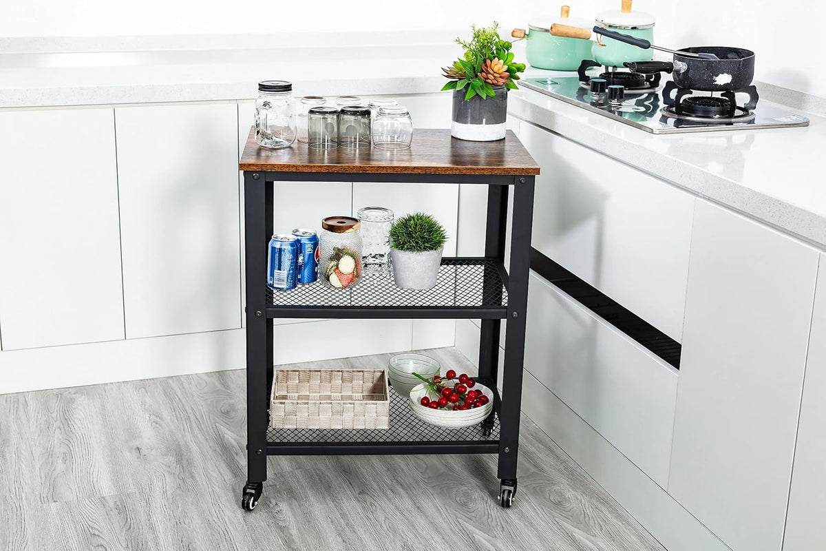 Standing Racks with Casters, 2 Mesh Shelves, Kitchen Service Trolley Cart Q92758