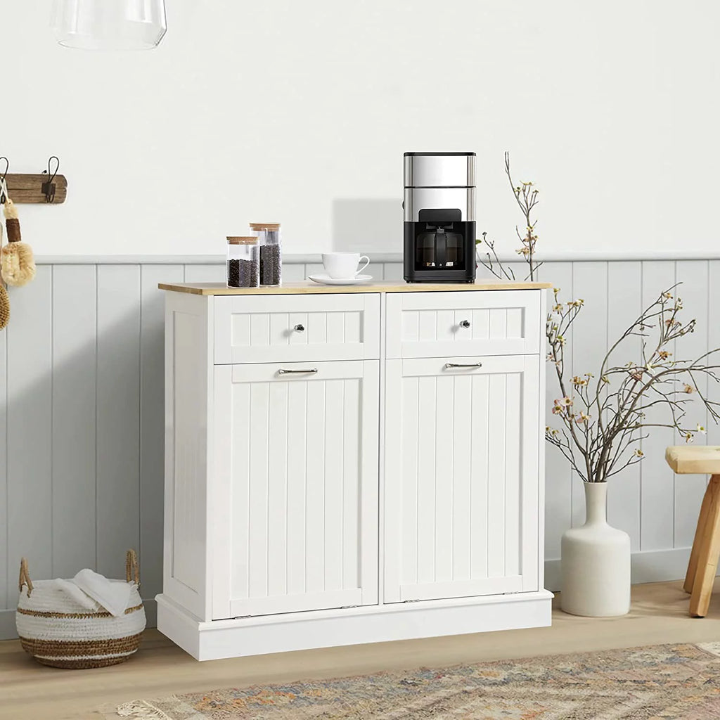 White Double Tilt Out Trash Cabinet with Drawer P633428
