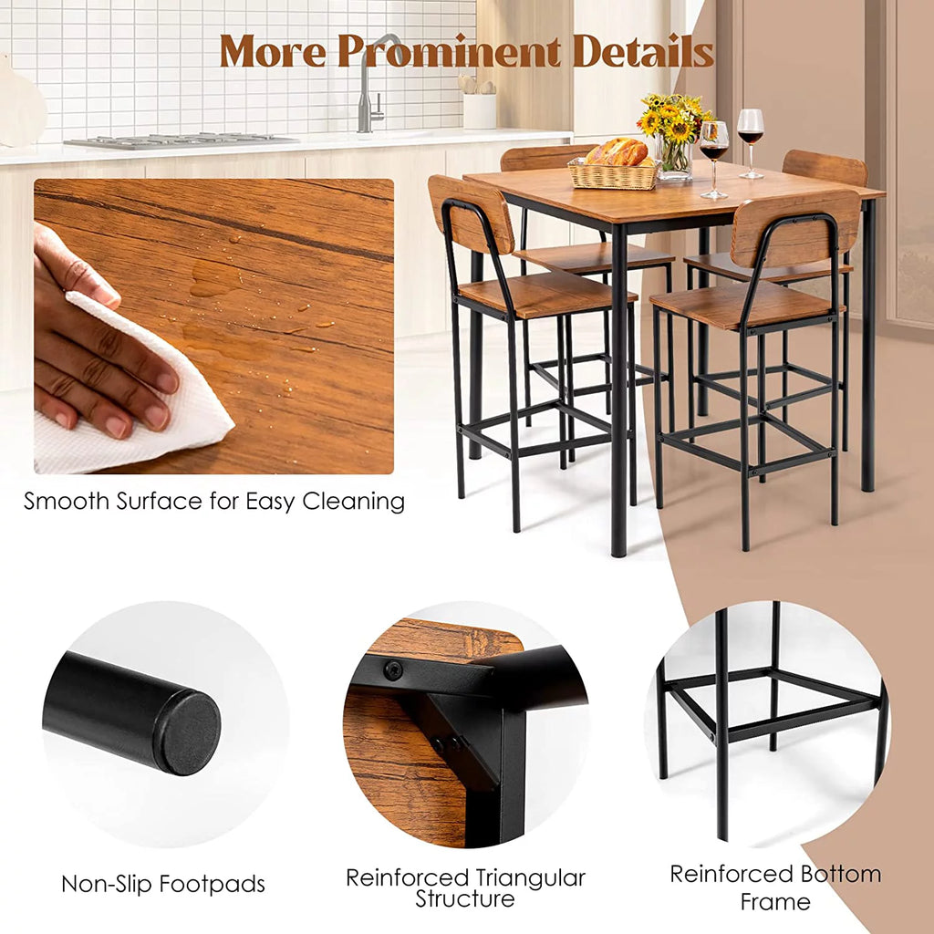 5-Piece Counter Height Dining Table Set with 4 Bar Stools B5020