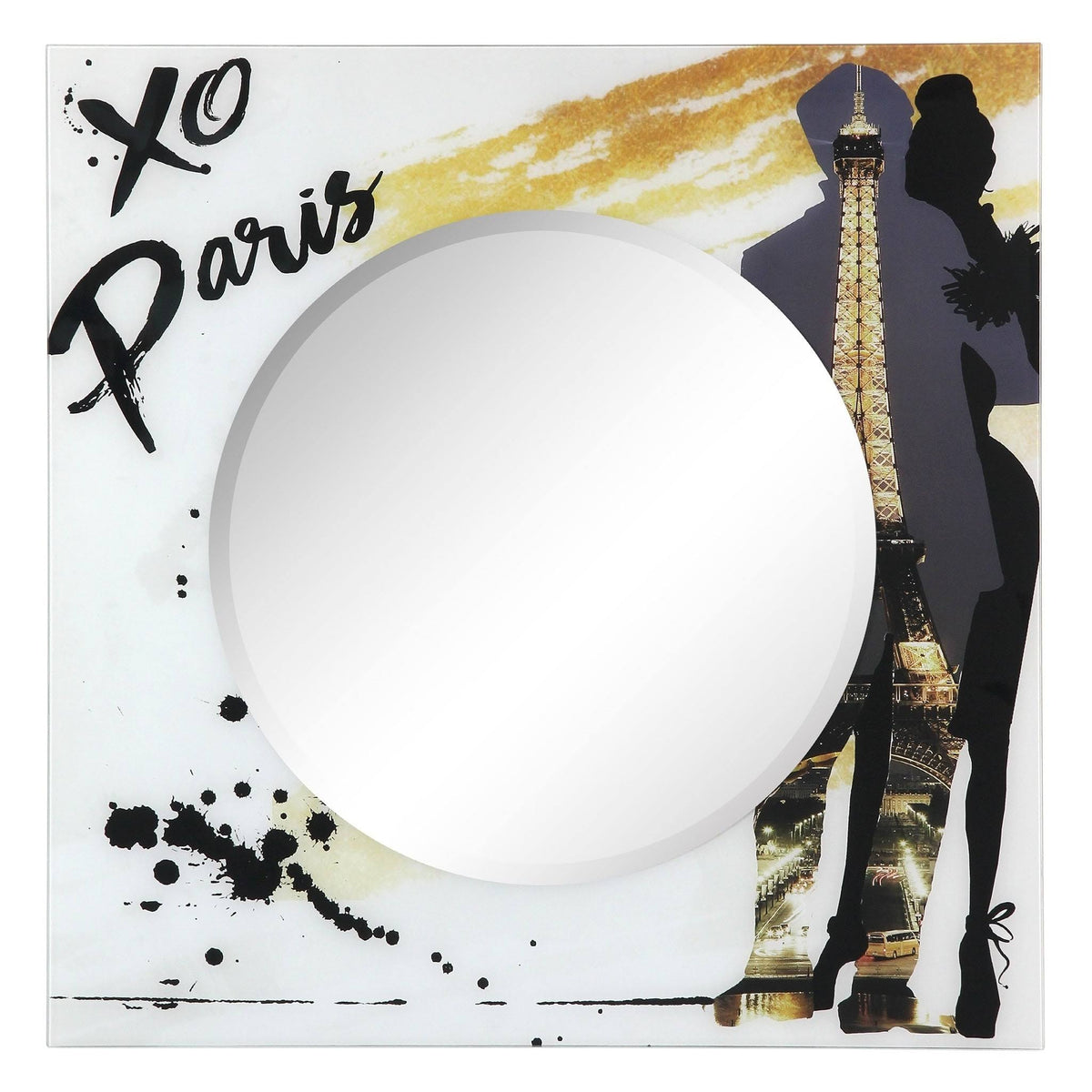 36 in. Square Reverse Printed Tempered Glass Art with 24 in. Round Beveled Mirror N356284