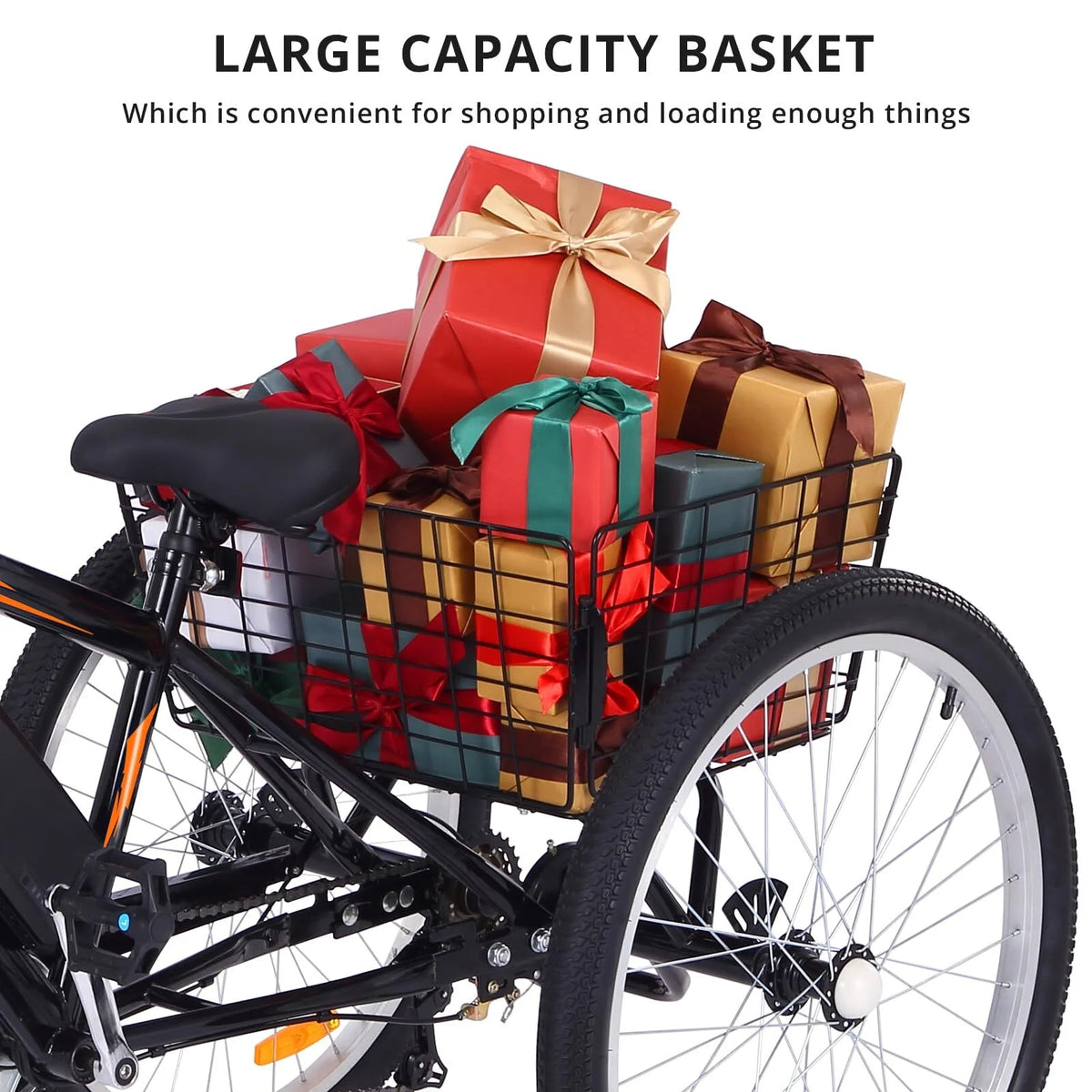 Electric Tricycle 7 Speeds 3 Wheels with Large Basket Orange F378