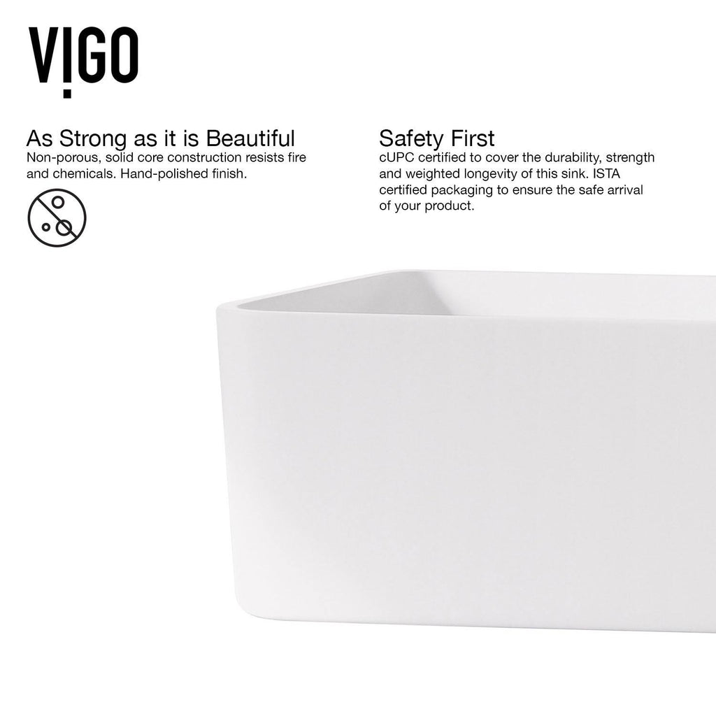 White Rectangular Vessel Bathroom Sink with Chrome Faucet and Pop-Up Drain C2620
