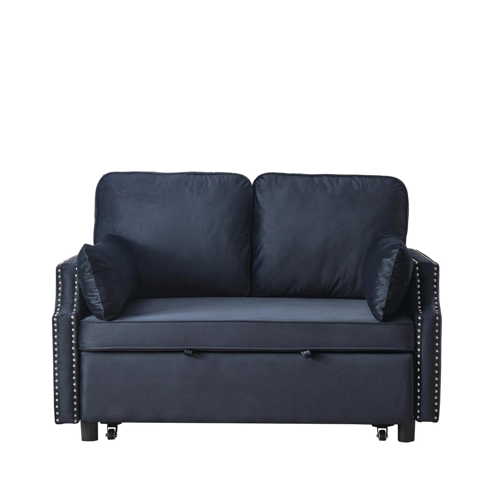 Black Velvet Recliner Sleeper Sofa with Pull-out Bed F671504