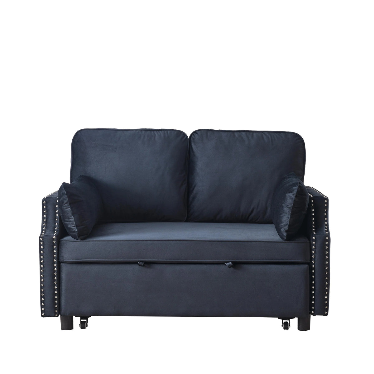 Black Velvet Recliner Sleeper Sofa with Pull-out Bed F671504