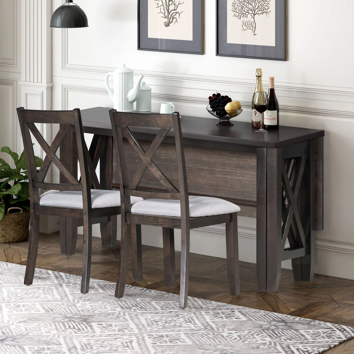 6 Pieces Wood Dining Table Set with Bench and 4 Cushioned Chairs D1648