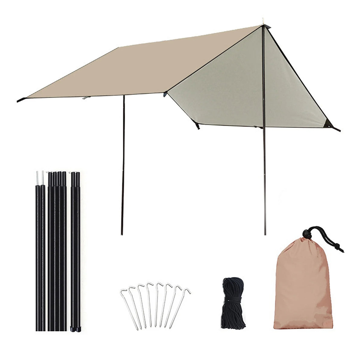 Waterproof Camping Tarp with Poles Q14687