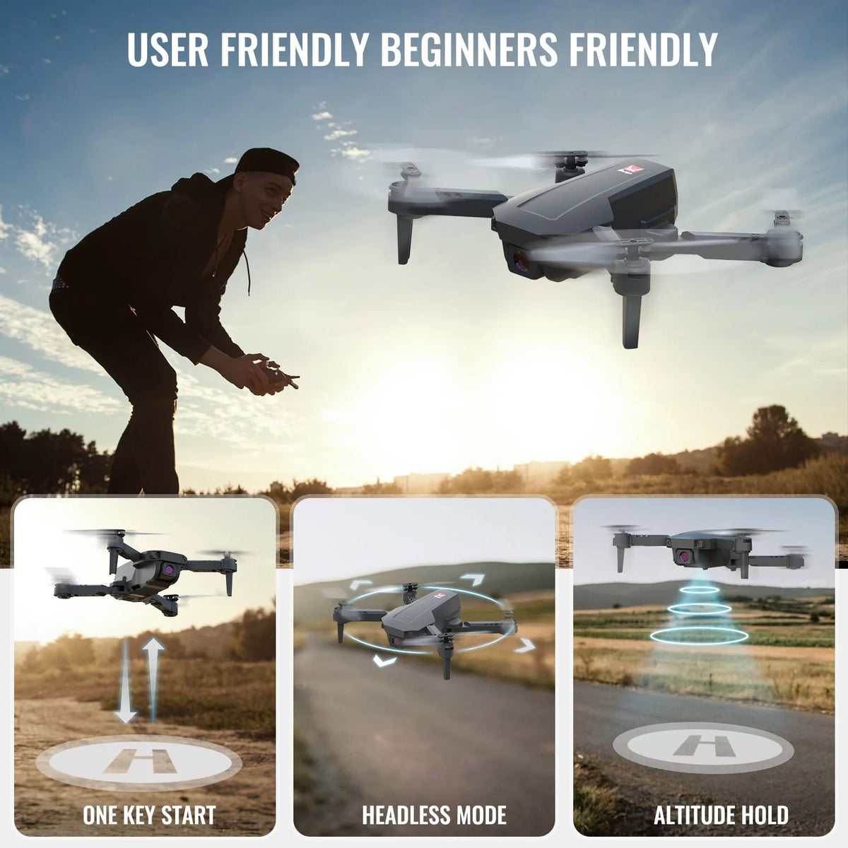 Mini Foldable Drone, 1080P HD FPV Camera Wifi RC Quadcopter, Voice/Gesture Control, Black L391