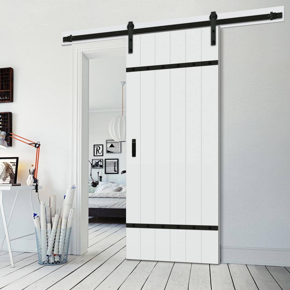 Bright White MDF Sliding Barn Door with Hardware Kit K993