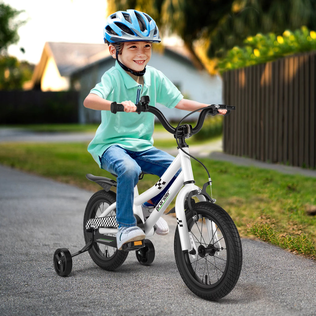 White Kid's Bike with Training Wheels and Basket H411682