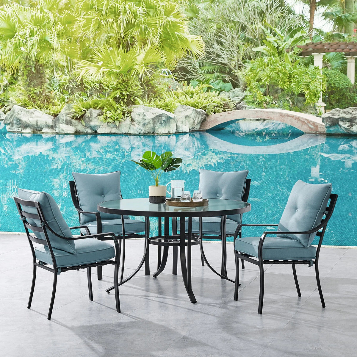 5-Piece Dining Set with 4 Chairs and Glass-Top Table P648