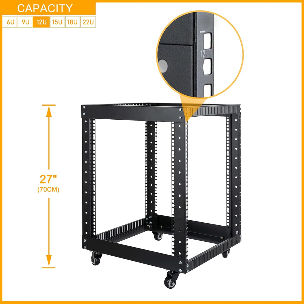 12U Open Frame 19-inch Server Rack with Casters L1153
