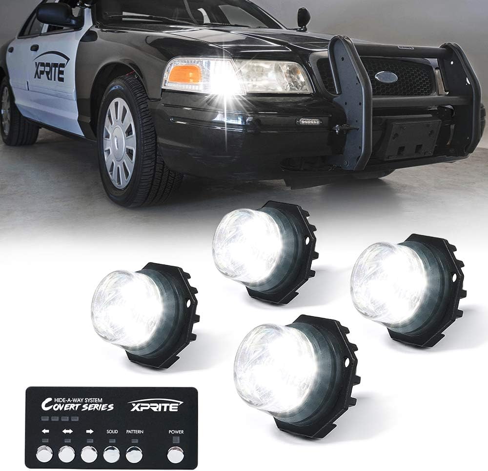 White Amber LED Strobe Lights Kit, Surface Mount Flashing Hazard Warning Light - 8 PCS I37319