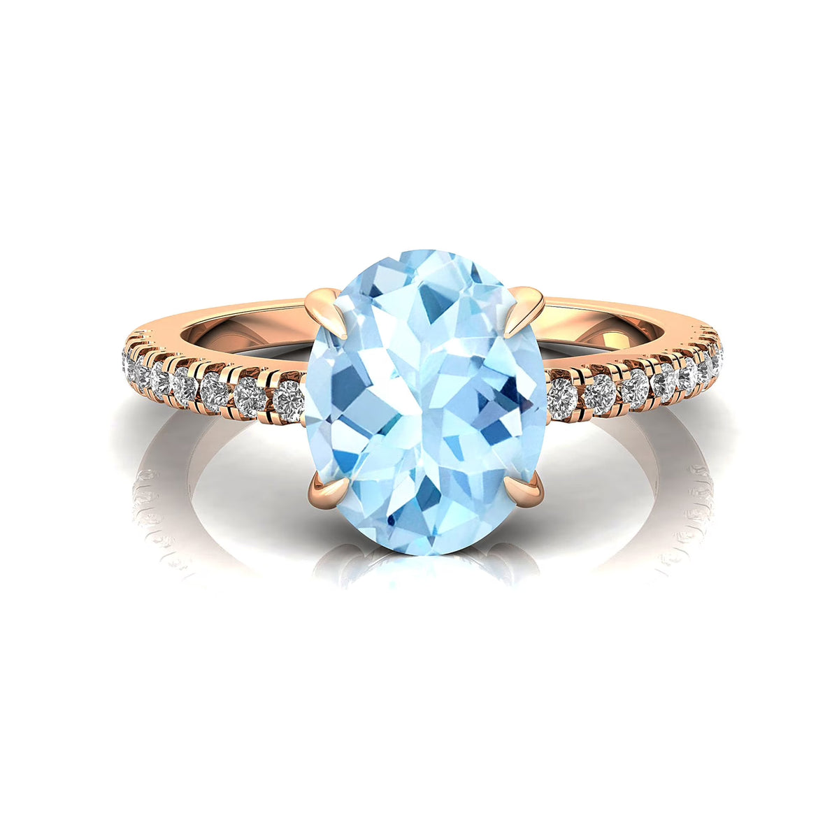 Aquamarine Diamond 14k Solid Gold Ring T901