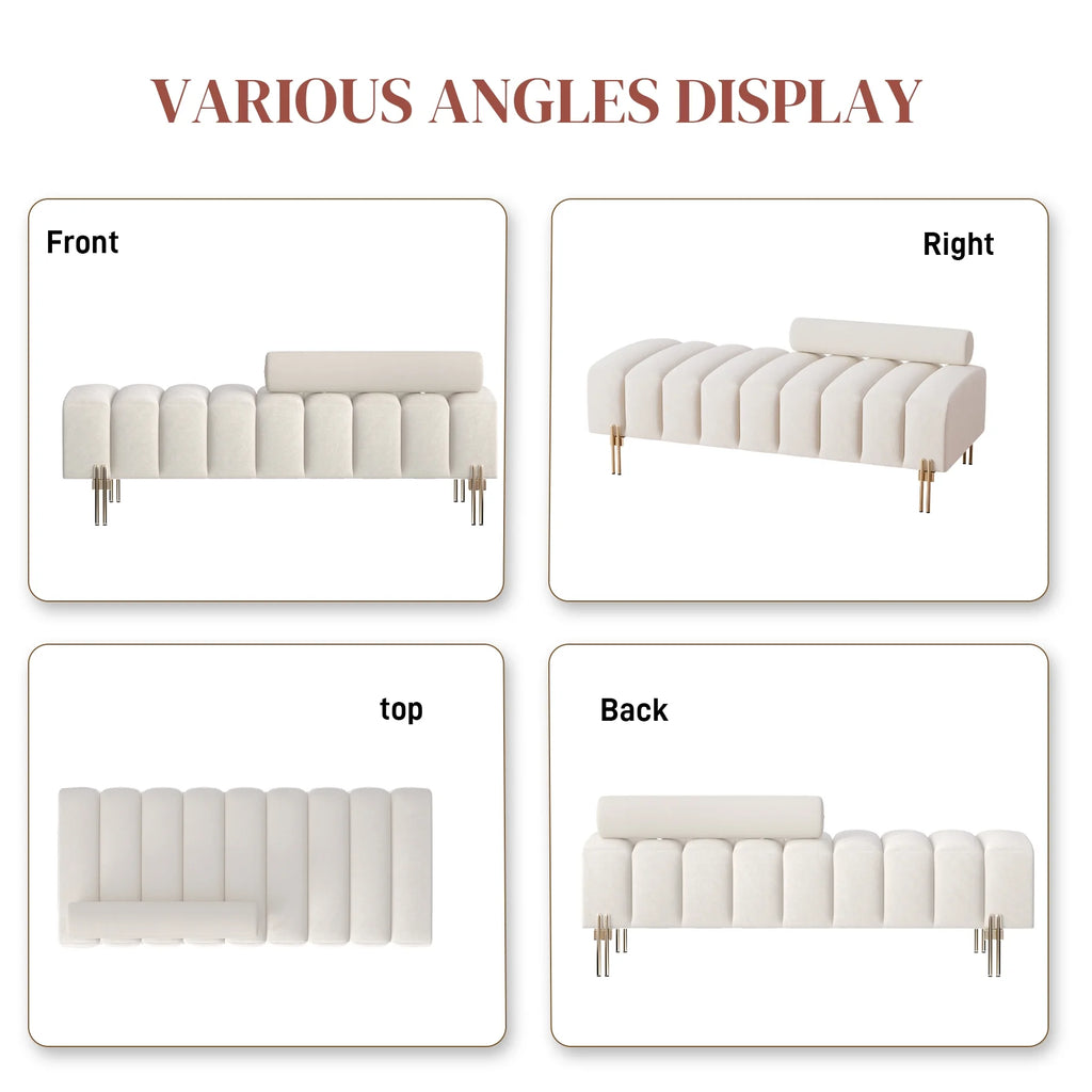 52" Velvet Upholstered Bench with Golden Metal Legs T306
