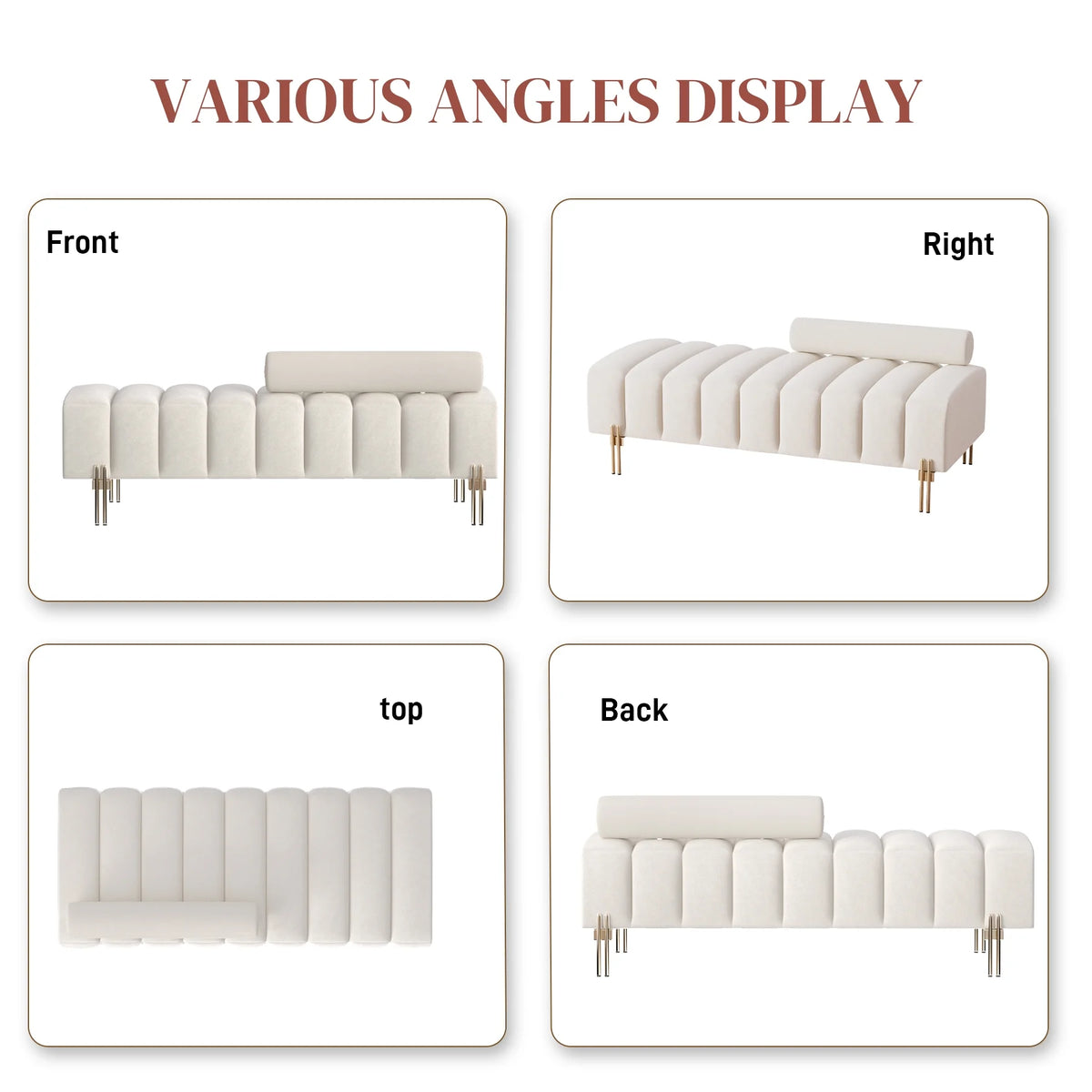 52" Velvet Upholstered Bench with Golden Metal Legs T306