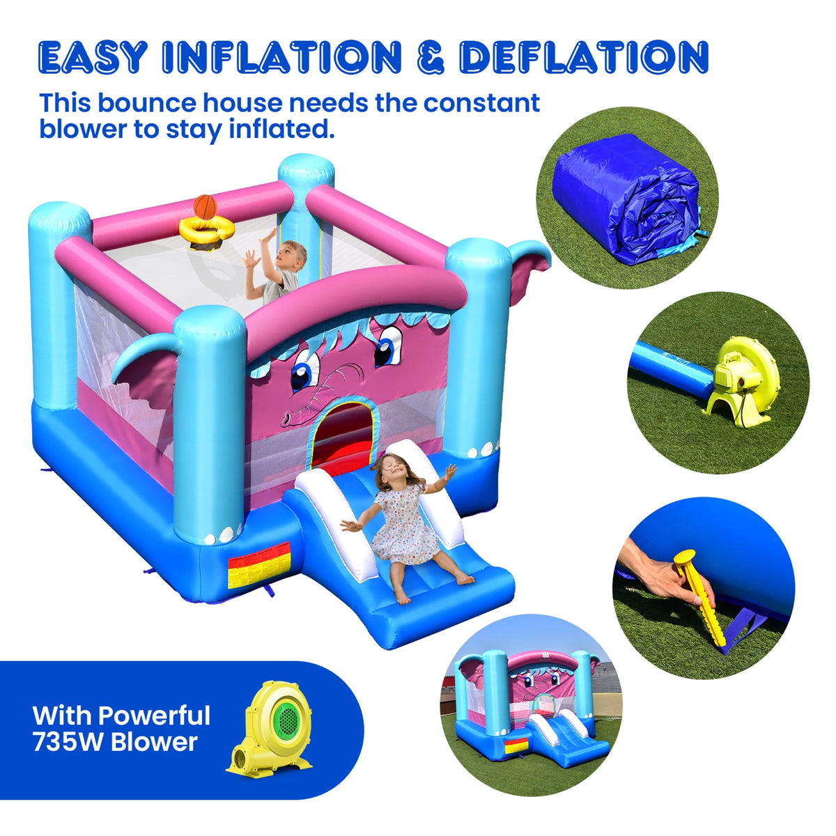 Inflatable Bounce House 3-in-1 Elephant Theme Castle with Blower W987742