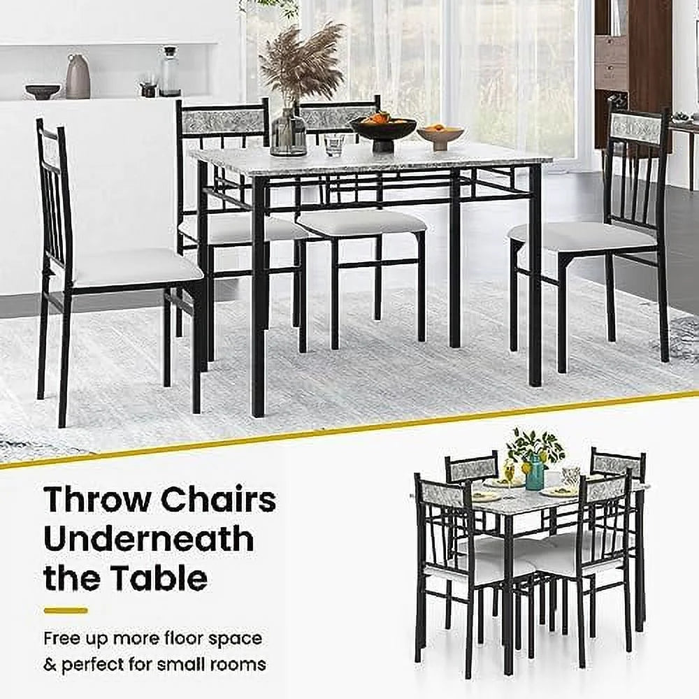 5 Piece Dining Table Set with Metal Frame & Padded Seat I28911
