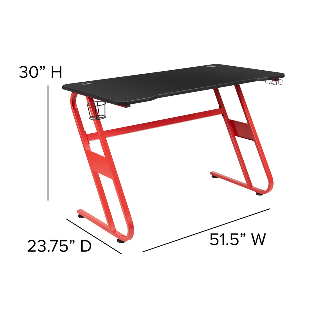 Red Ergonomic Gaming Desk with Cup Holder J377