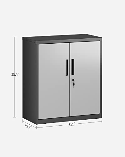 Grey Metal Storage Cabinet with Doors and Shelves J511