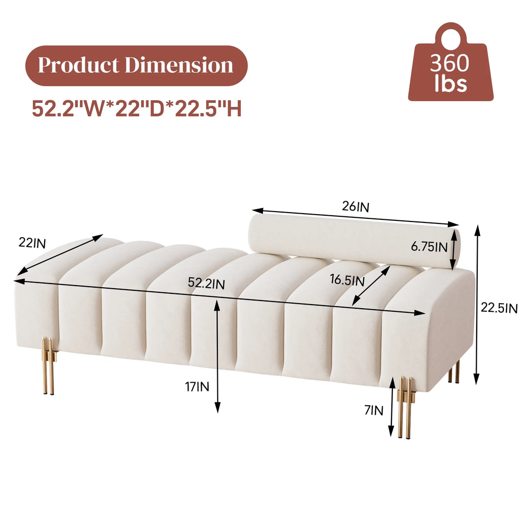 52" Velvet Upholstered Bench with Golden Metal Legs T306