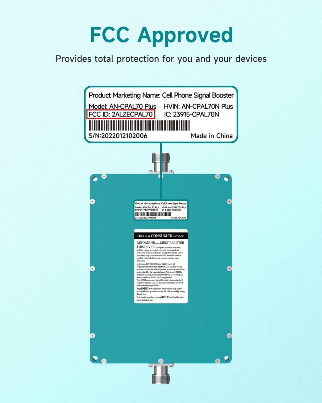 Cell Phone Signal Booster for 3G 4G LTE & 5G, Up to 4,500 sq ft Coverage H98409