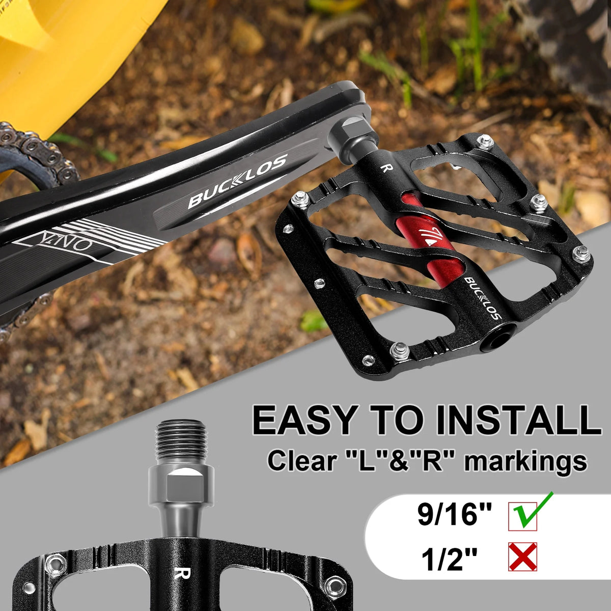 CNC Aluminum Alloy MTB Flat Pedals 3 Bearings 9/16" A80561