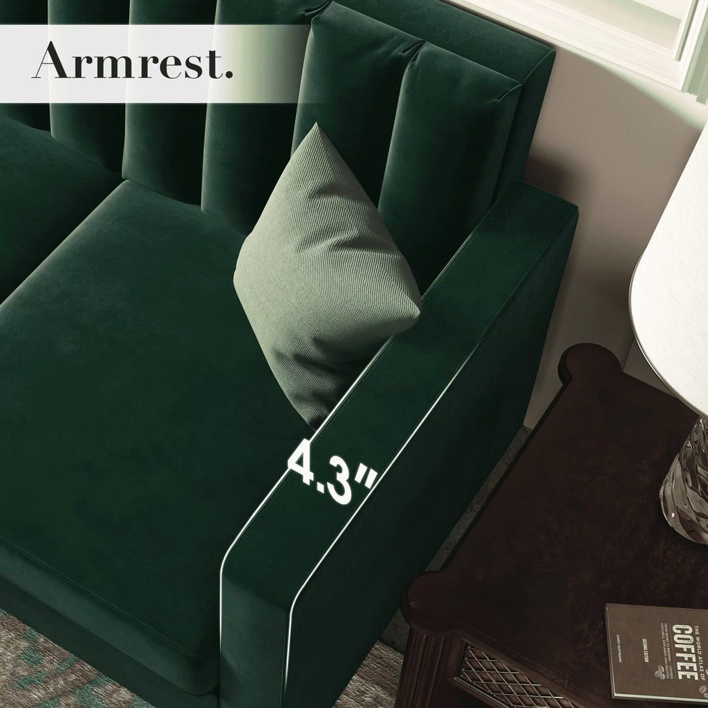 Green Velvet Sectional Sofa with Chaise O43289