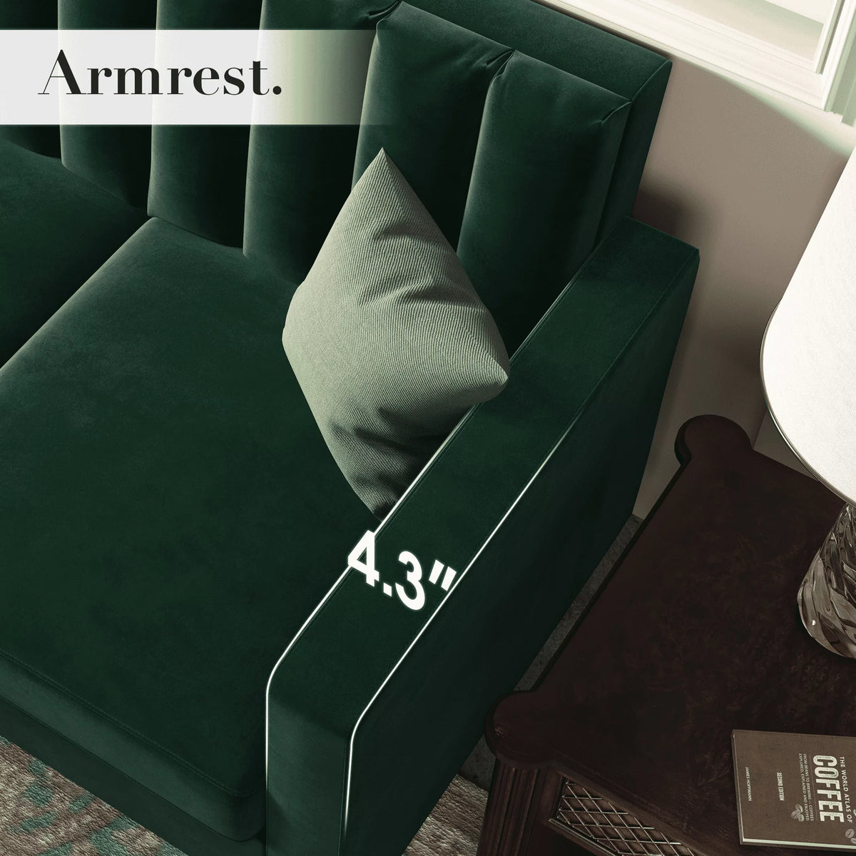 Green Velvet Sectional Sofa with Chaise O43289