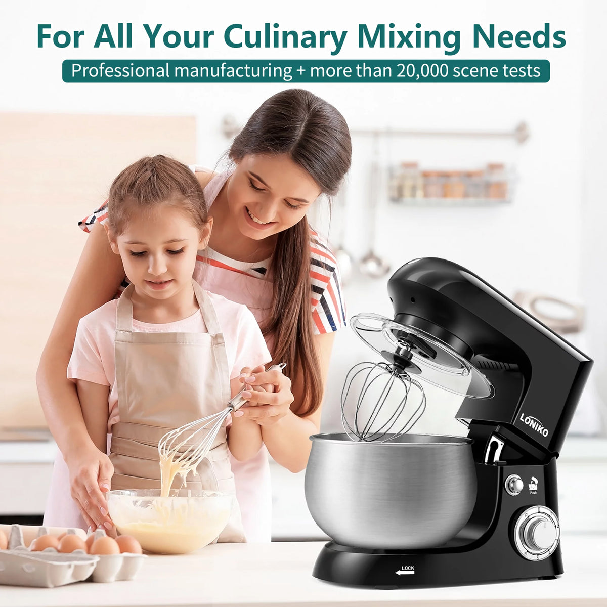 Electric Stand Mixer 400W 6-Speed 6.5QT Stainless Steel Bowl Black L827