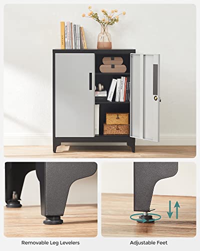 Grey Metal Storage Cabinet with Doors and Shelves J511
