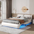 White Upholstered Faux Leather Platform Bed with LED Lights M8846