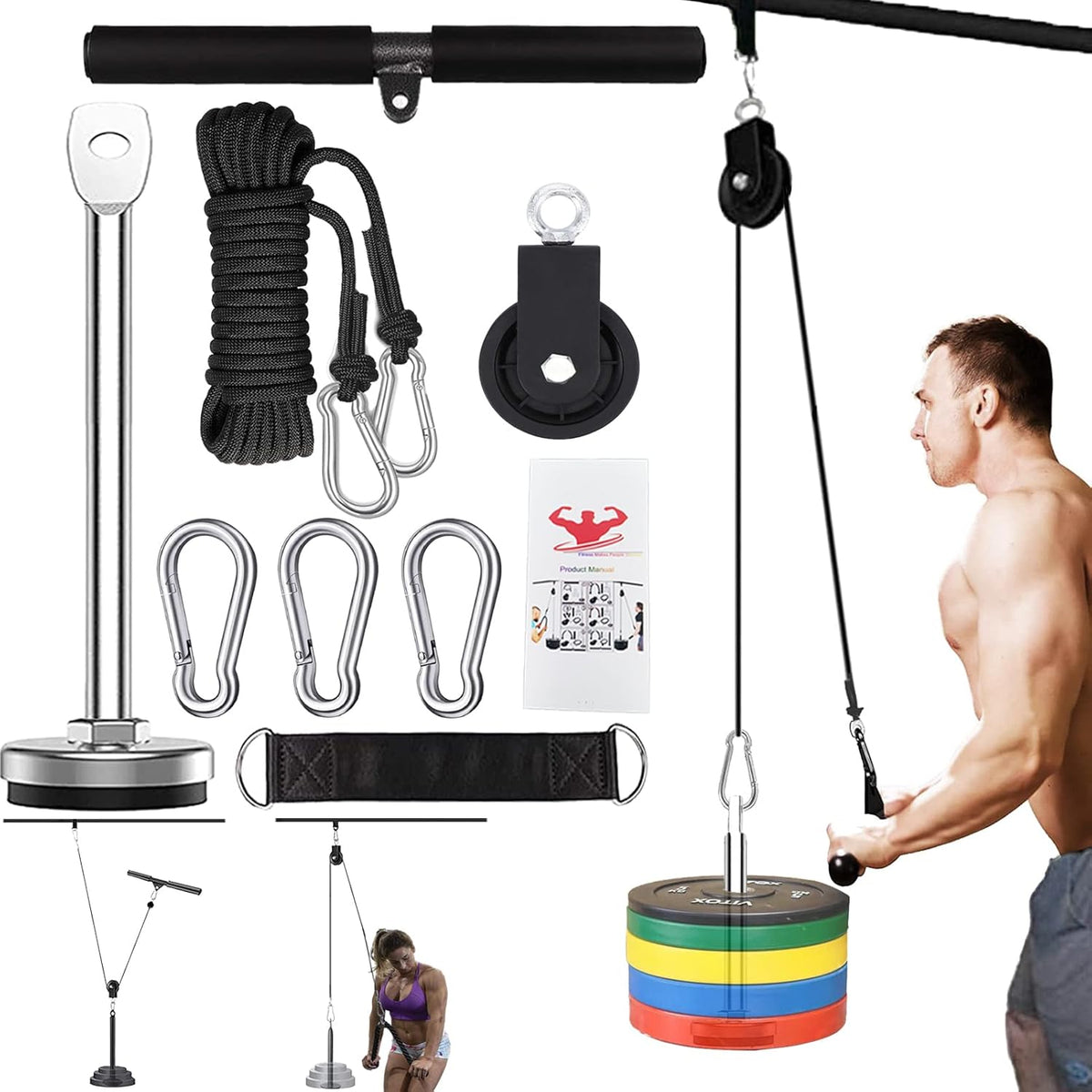 Weight Cable Pulley System Home Gym Equipment Upgraded Fitness LAT Pull Down, Biceps Curl, Back, Forearm, Shoulder Pack of 2 F99827