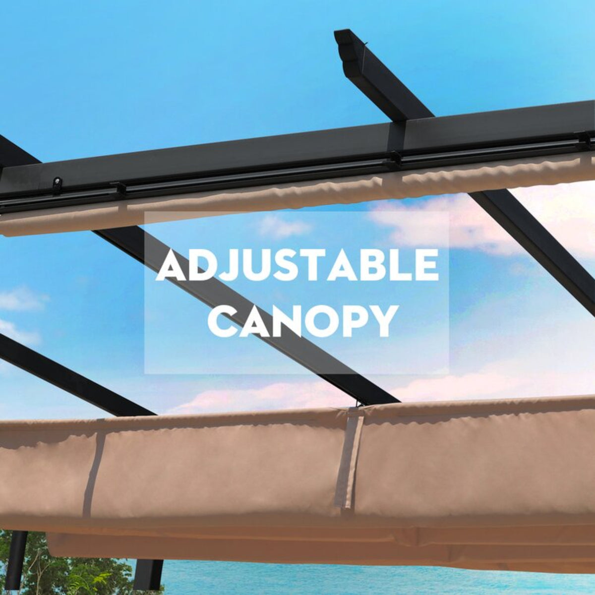 12 x 10 ft Outdoor Pergola with Retractable Shade Canopy, Dark Gray Matte Aluminum Frame, 4 Pieces Roller Shade Curtain Z429214