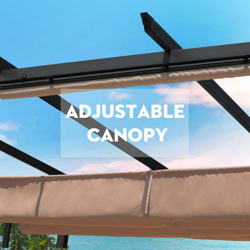 12 x 10 ft Outdoor Pergola with Retractable Shade Canopy, Dark Gray Matte Aluminum Frame, 4 Pieces Roller Shade Curtain Z429214