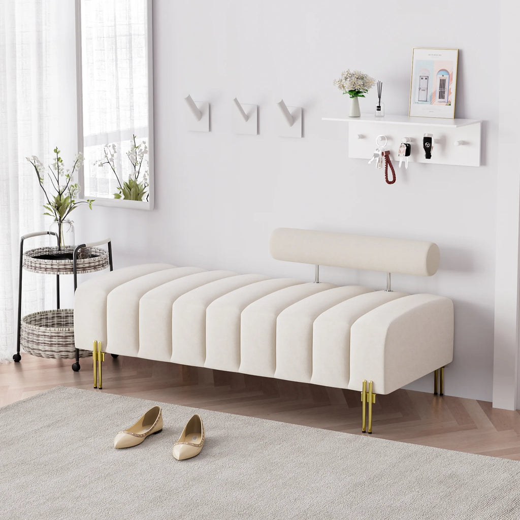 52" Velvet Upholstered Bench with Golden Metal Legs T306