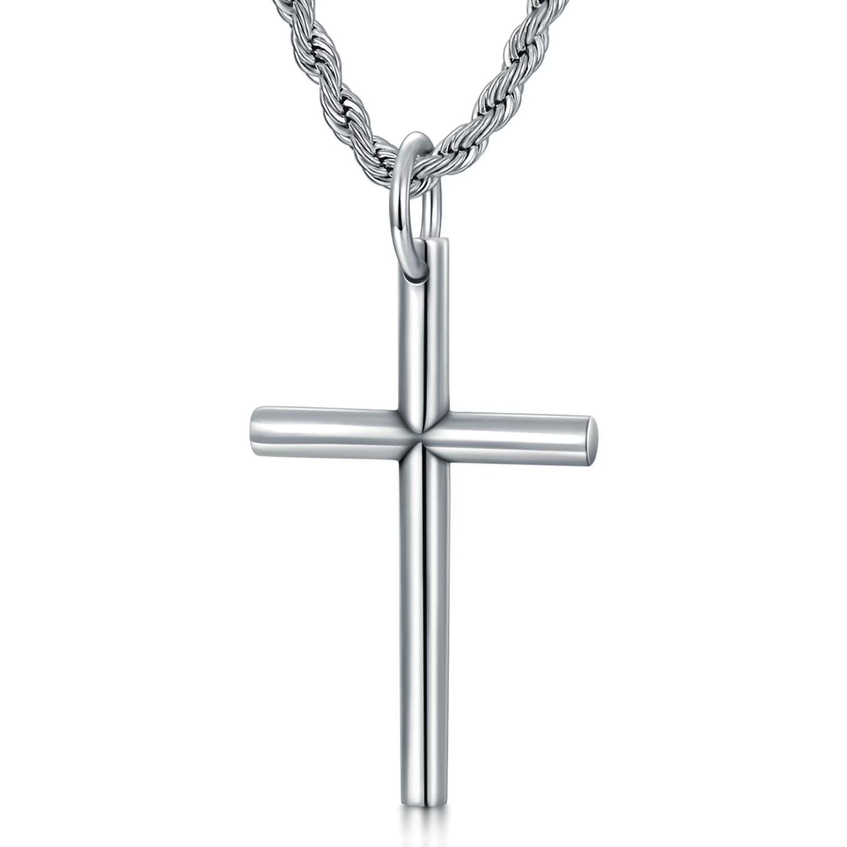 Sterling Silver Cross Pendant Necklace Cuban Chain Necklace Rope Chain Necklace D582