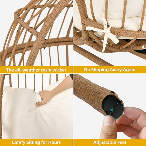Beige Wicker Egg Chair with Ottoman C955