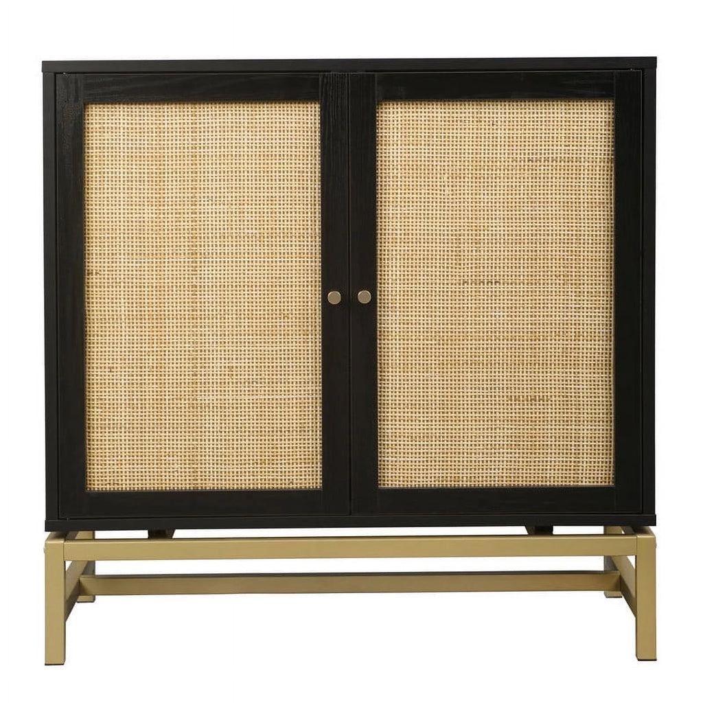 Black Set of 2 Rattan 2 Door Cabinet S12316