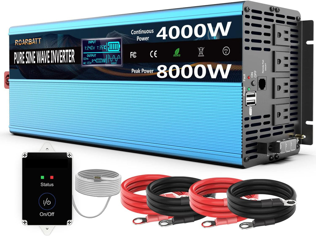 4000Watt 12V DC to AC 110V 120V Power Inverter with Remote Control 4 AC Outlets Dual USB Port G9683
