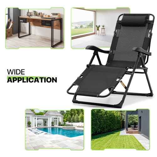 Black Folding Reclining Patio Chair with Headrest O90893