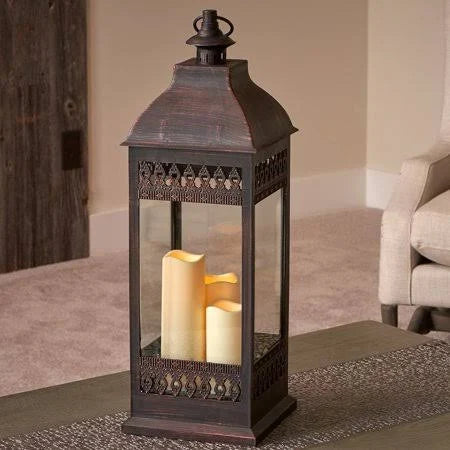 Triple LED Candle Lantern Bronze W181