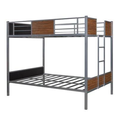 Twin-Over-Twin Steel Frame Bunk Bed with Safety Rail and Built-in Ladder Z9746