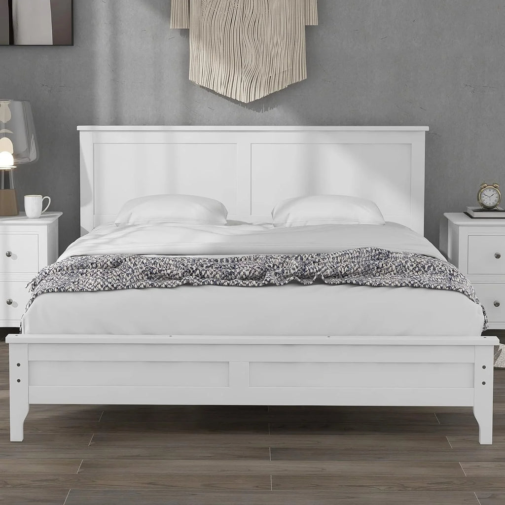 White King Size Solid Wood Platform Bed D678