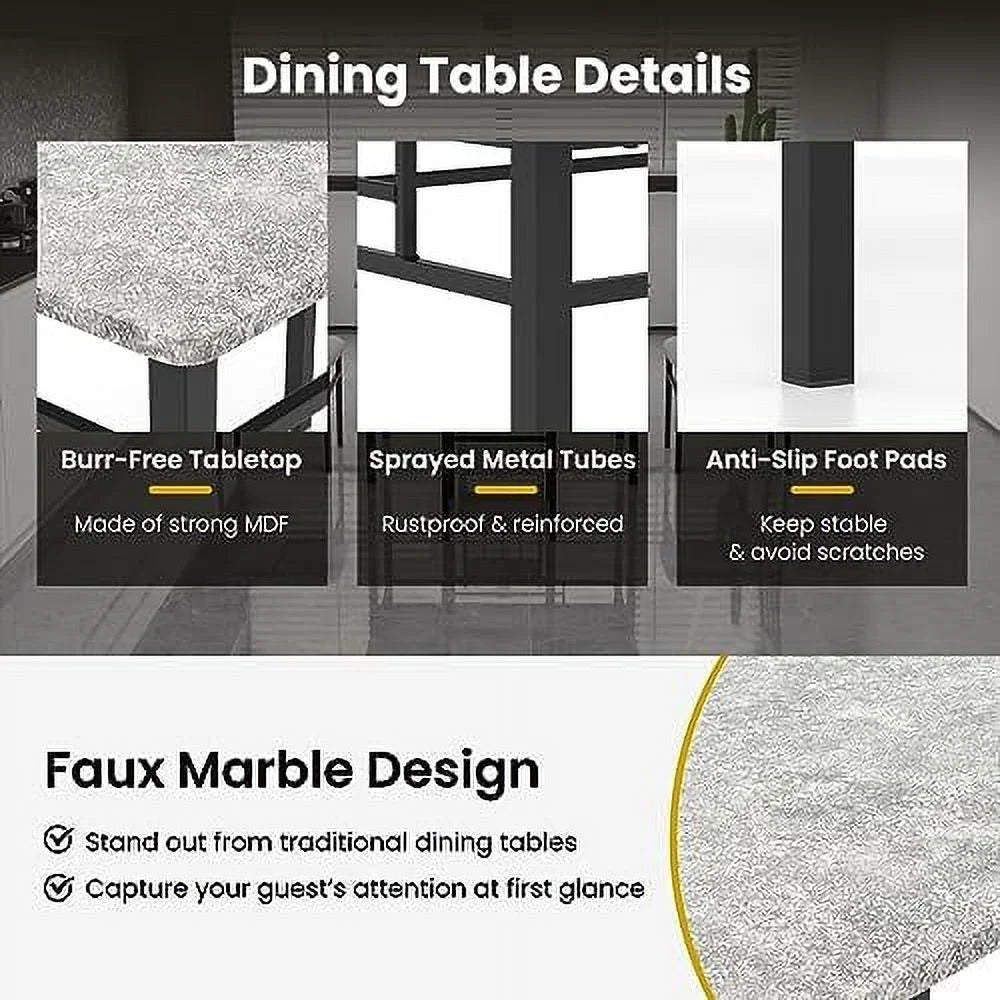 5 Piece Dining Table Set with Metal Frame & Padded Seat I28911