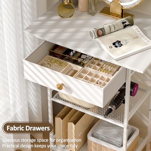 White Compact Vanity Desk with Fabric Drawers A63052