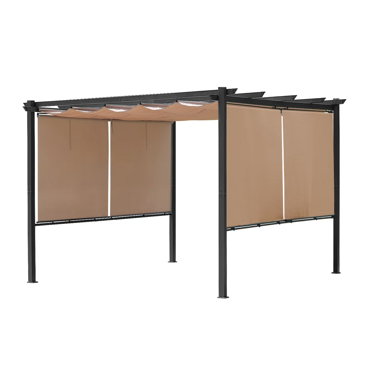 12 x 10 ft Outdoor Pergola with Retractable Shade Canopy, Dark Gray Matte Aluminum Frame, 4 Pieces Roller Shade Curtain Z429214