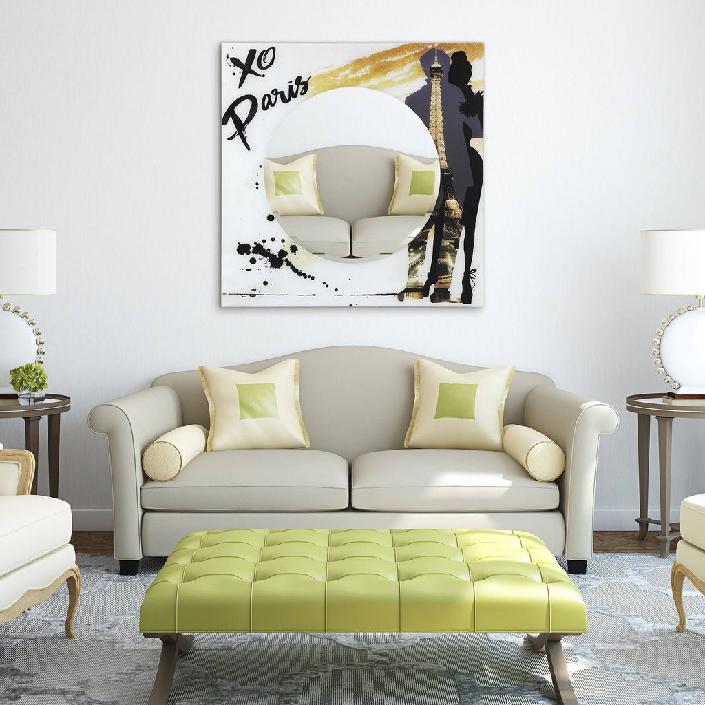 36 in. Square Reverse Printed Tempered Glass Art with 24 in. Round Beveled Mirror N356284